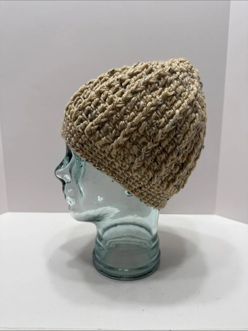 Speckled Beige Crochet Knit Beanie